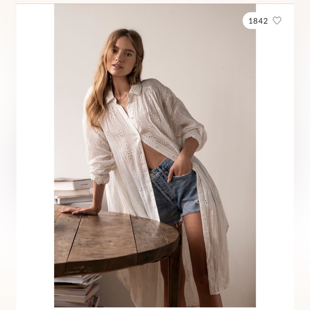 Free People Maxi Shirt Top Eyelet Size XSmall